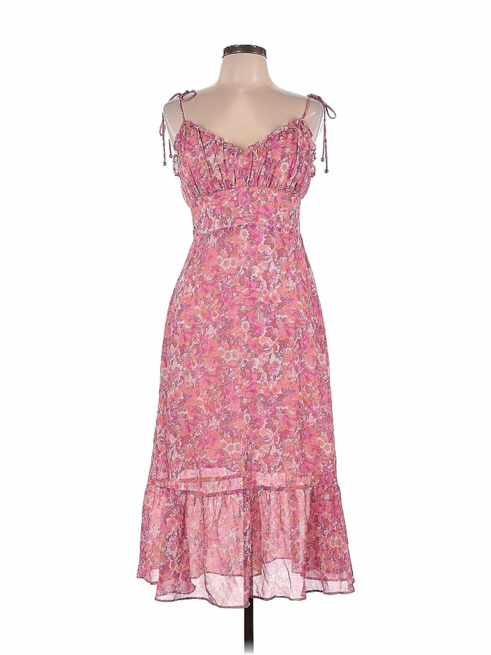 Hello Molly Pink Floral Tie-Strap Midi Dress